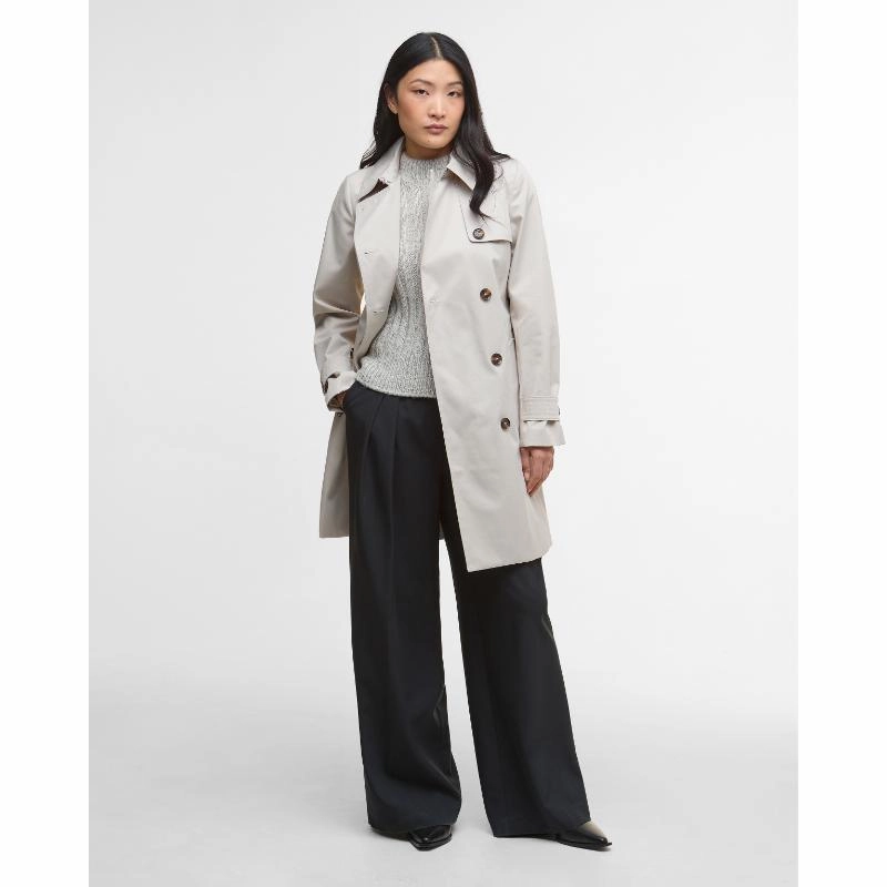 Barbour Short Greta Ladies Showerproof Trench - Mist/Hessian Tartan Limited Stock Offer Mega Hot Offer