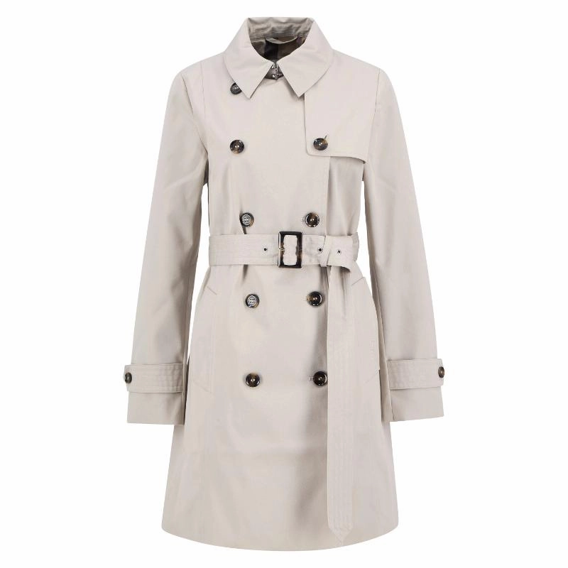 Barbour Short Greta Ladies Showerproof Trench - Mist/Hessian Tartan Deal Frenzy Today