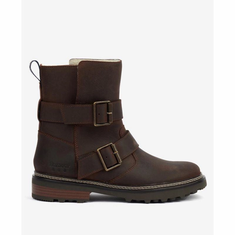 Barbour Spear Ladies Waterproof Biker Boots - Dark Brown Perfect Gift Sale EndofWeek Deals