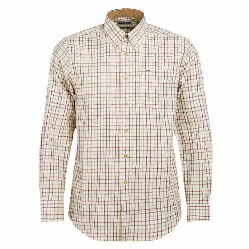 Barbour Sporting Tattersall Mens Shirt - Red / Khaki Special Surprise Sale
