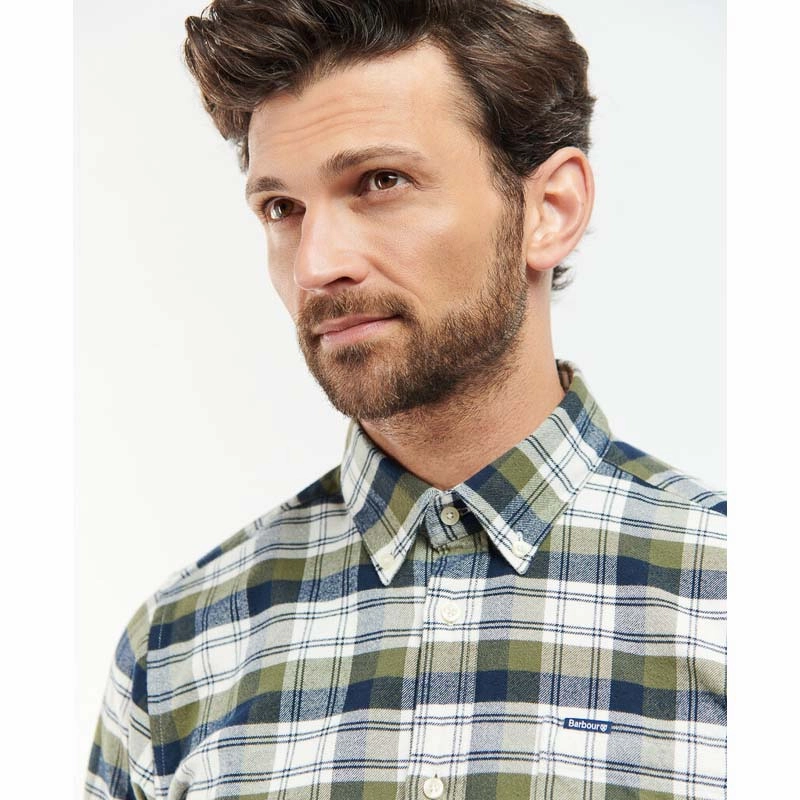Grab It Fast EndofWeek Deals Barbour Stonewell Mens Tailored Fit Shirt - Olive