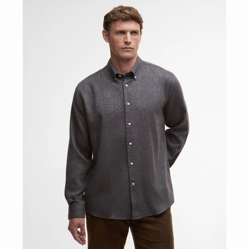 Barbour Tamish Herringbone Regular Mens Shirt - Grey Marl Hot Discount Deal Weekend Specials