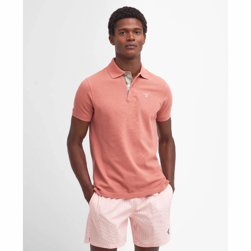 Barbour Tartan Pique Mens Polo Shirt - Pink Clay Special Savings Today Grab Your Savings