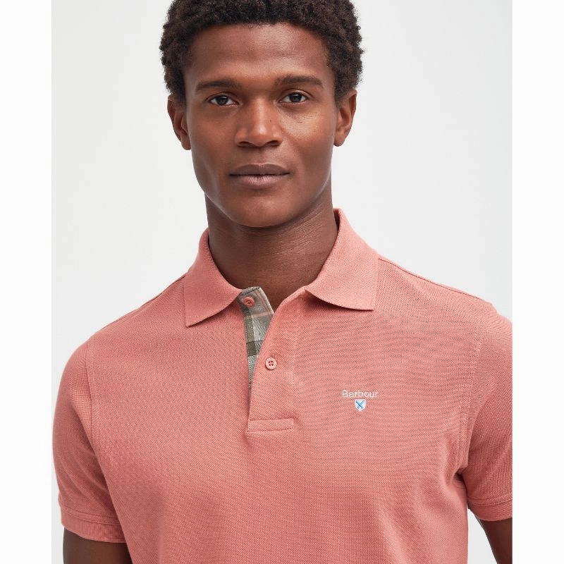 Dont Miss Out Dont Wait Save Barbour Tartan Pique Mens Polo Shirt - Pink Clay