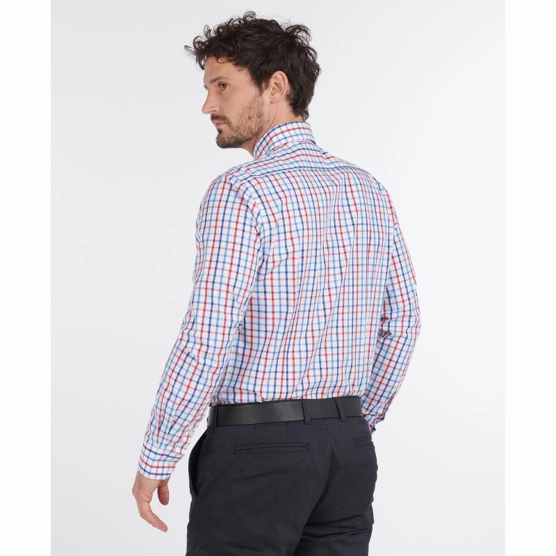 Barbour Tattersall 15 Mens Tailored Fit Shirt - Red Clearance Savings Now