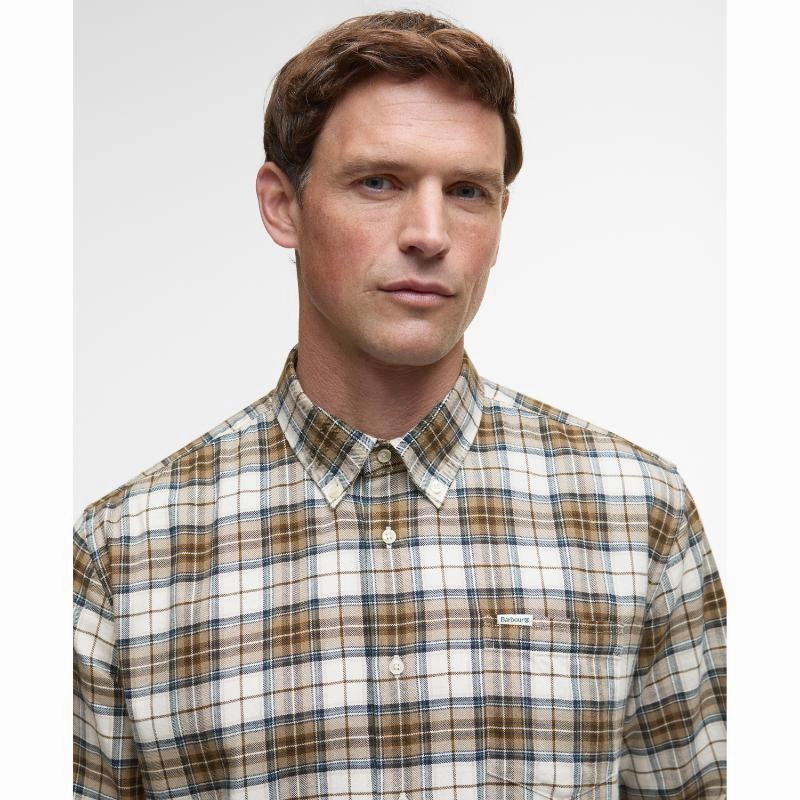 Grab Your Savings Barbour Telfield Regular Mens Checked Shirt - Stone