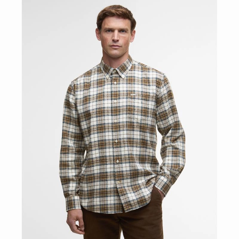 Barbour Telfield Regular Mens Checked Shirt - Stone Today Only Steal