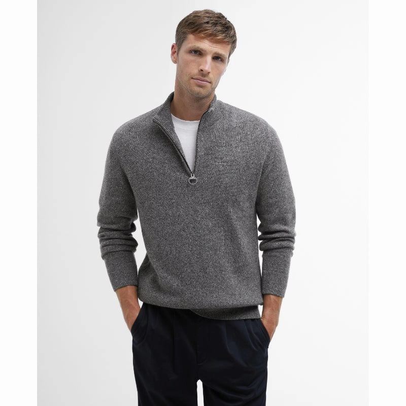 Barbour Tisbury Lambswool 1/4 Zip Mens Jumper - Grey Clearance Event Alert Mega Online Discount