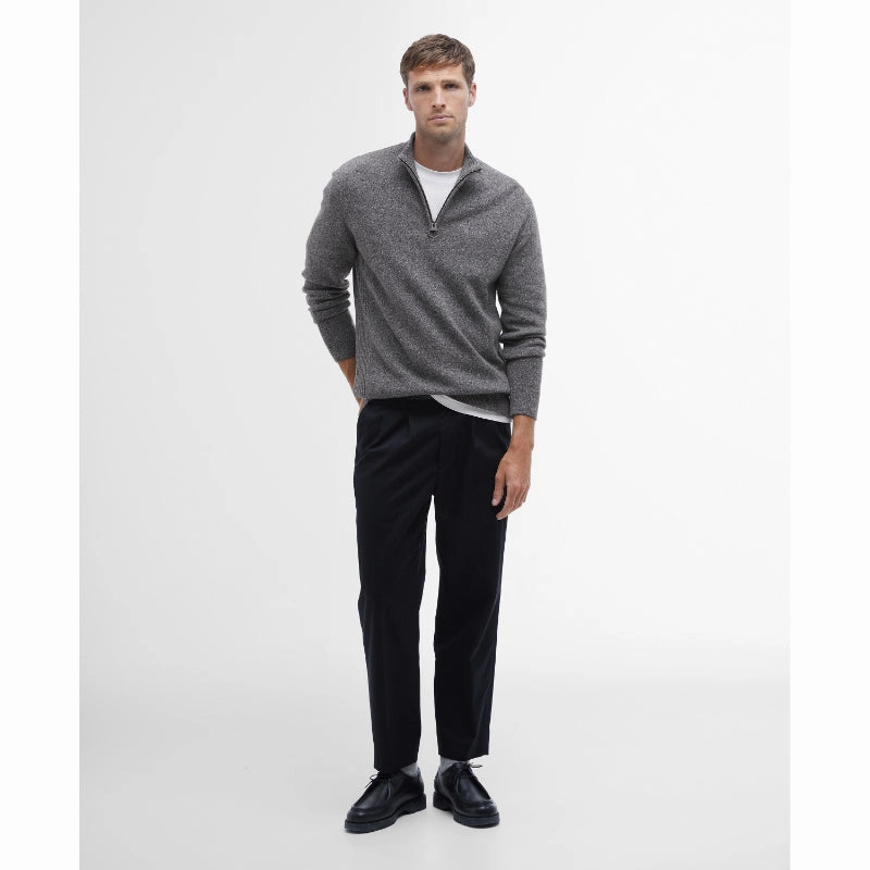 Barbour Tisbury Lambswool 1/4 Zip Mens Jumper - Grey Todays Best Deal Clearance Event