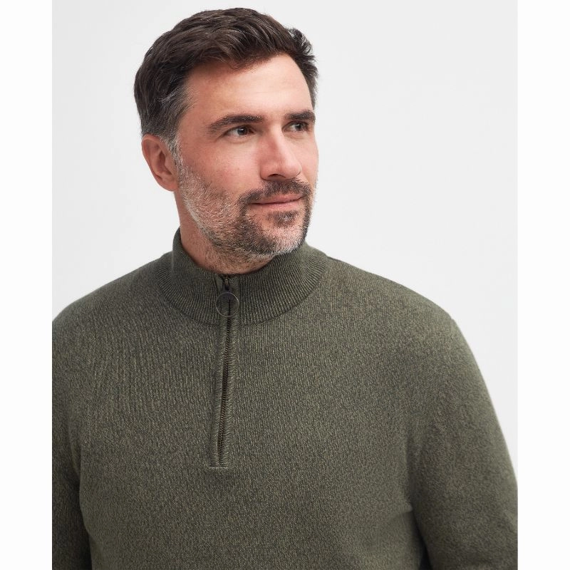 Hot Pick of the Day Mega Discount Event Barbour Whitfield Half Zip Mens Jumper - Olive