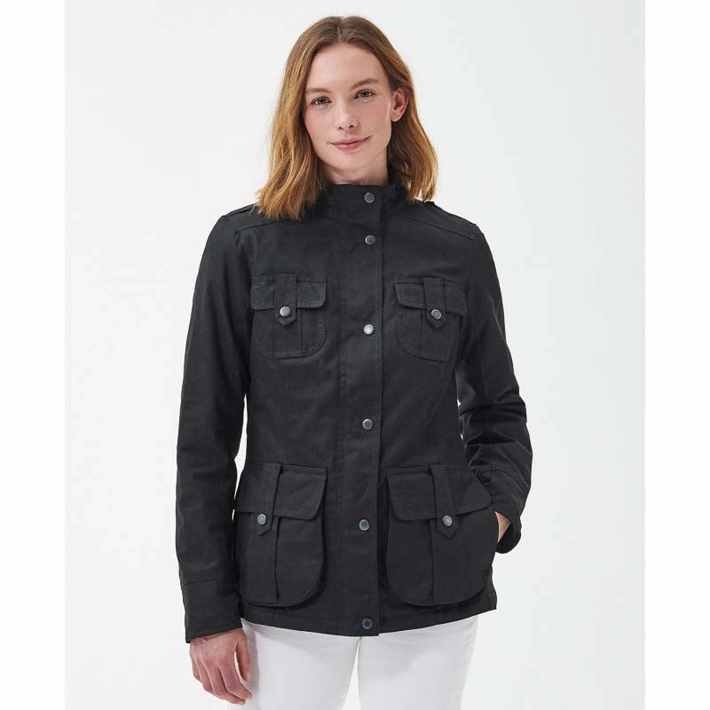 Shop the Savings Now Grab It Fast Barbour Winter Defence Ladies Wax Jacket - Black/Classic