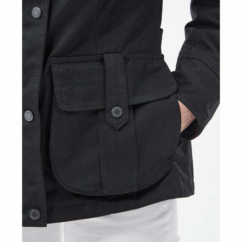Barbour Winter Defence Ladies Wax Jacket - Black/Classic Best Deal Online