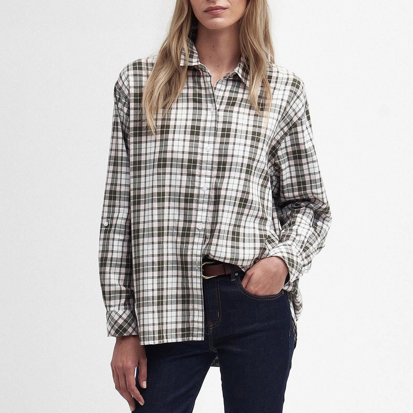 Barbour Womens Angelonia Oversized Shirt Olive Check Shop Smart Save