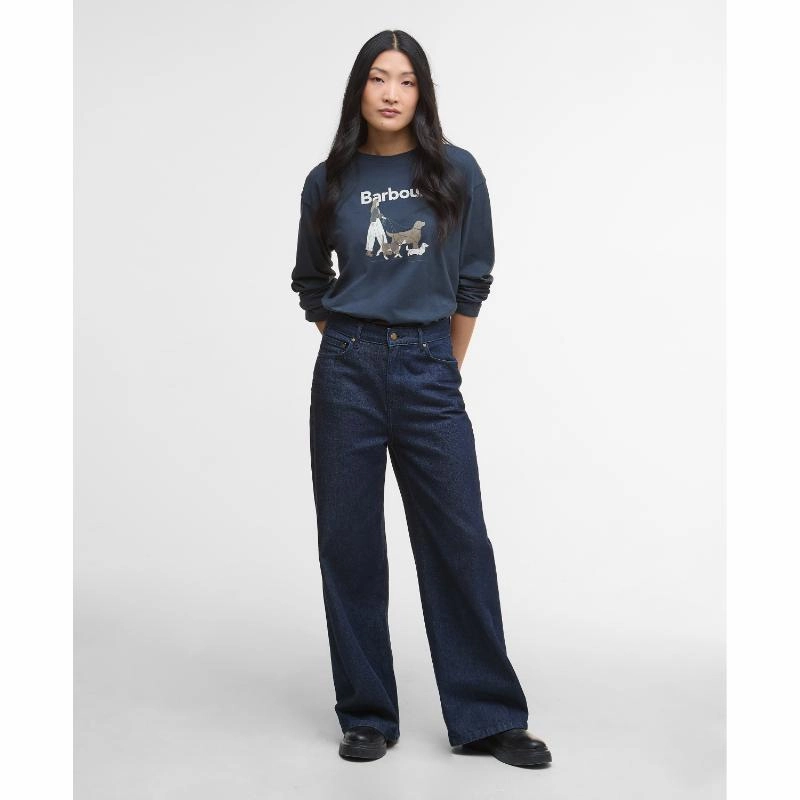 Barbour Woodhouse Ladies Long Sleeve T-Shirt - Navy Limited Stock Deals