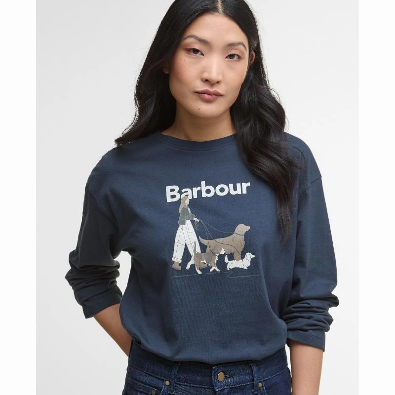 MustShop Sale Barbour Woodhouse Ladies Long Sleeve T-Shirt - Navy