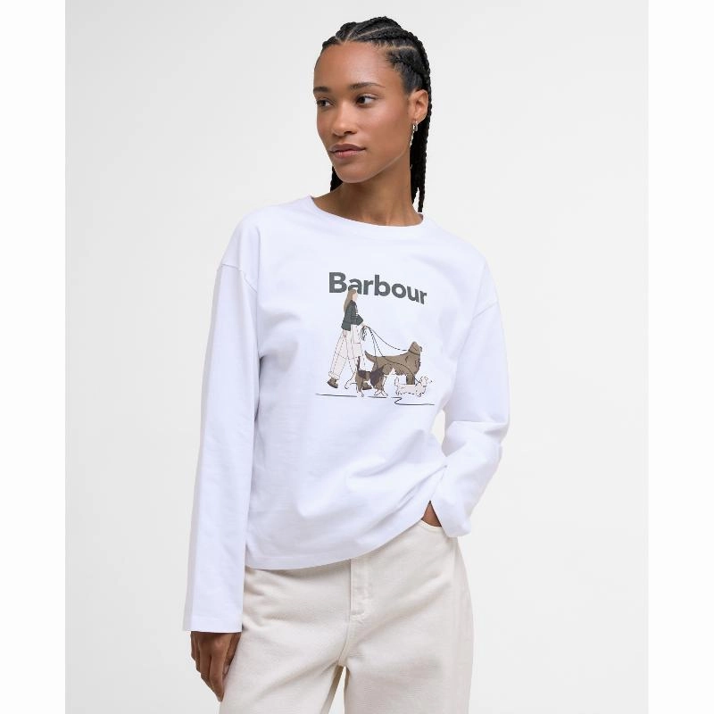 Sweet Deal Today Barbour Woodhouse Ladies Long Sleeve T-Shirt - White