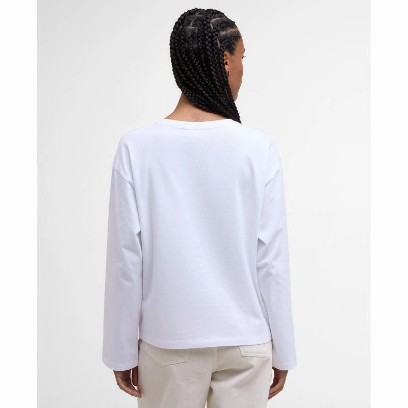 Barbour Woodhouse Ladies Long Sleeve T-Shirt - White Clearance Alert Now