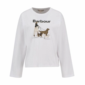 Barbour Woodhouse Ladies Long Sleeve T-Shirt - White Limited Time Discount Exclusive Online Offer