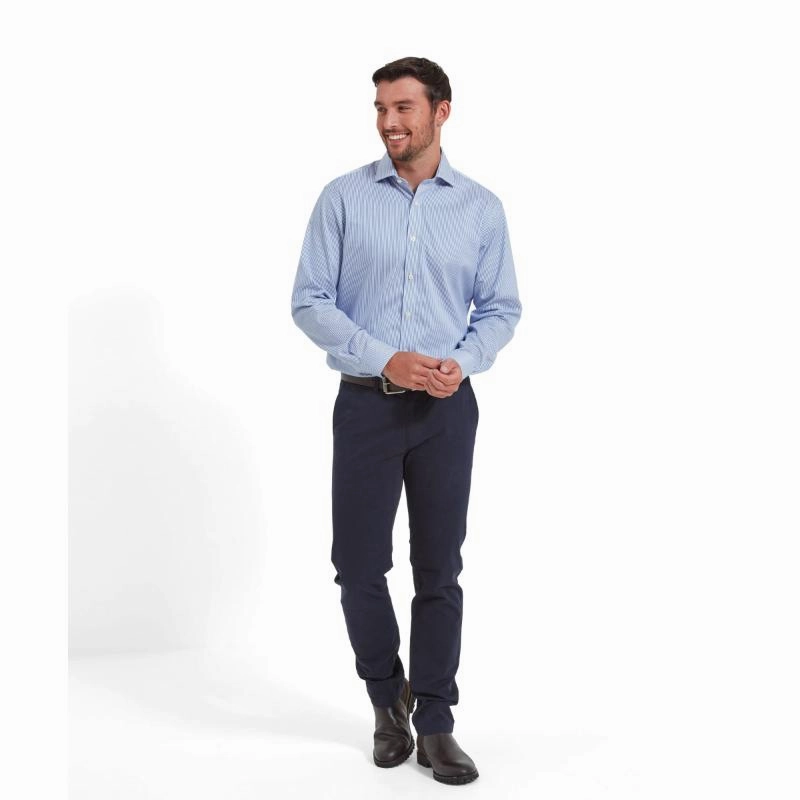 Schoffel Greenwich Double Cuff Tailored Fit Mens Shirt   - Navy Stripe Shop Grab Savings