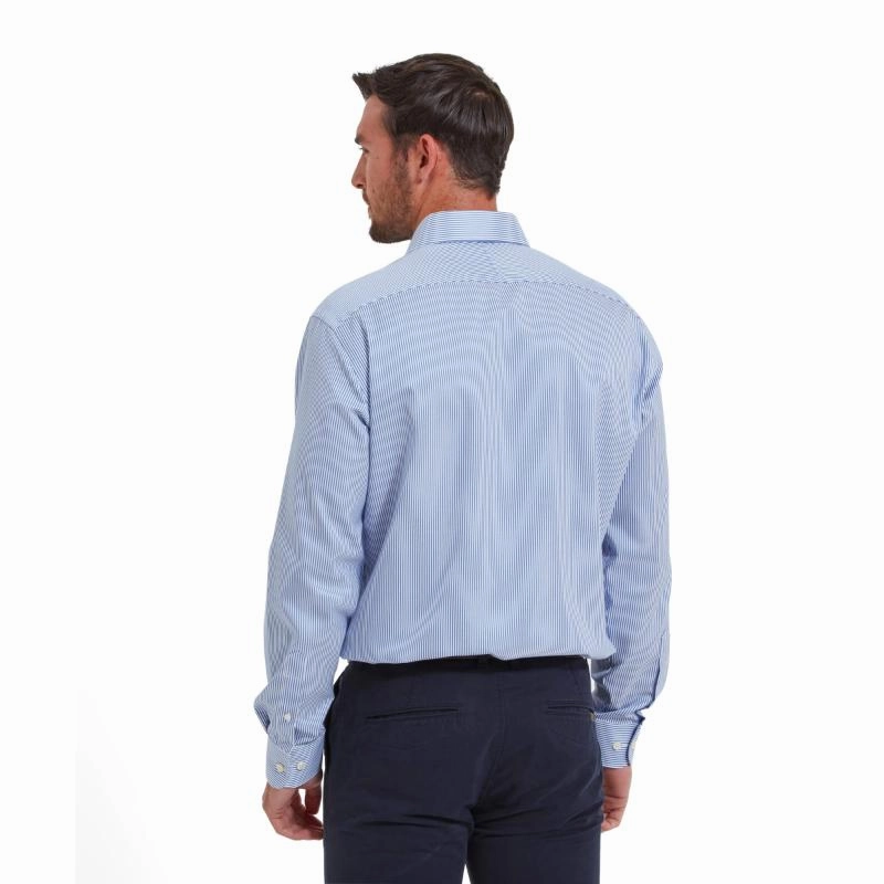 Schoffel Greenwich Double Cuff Tailored Fit Mens Shirt   - Navy Stripe Best Price Online