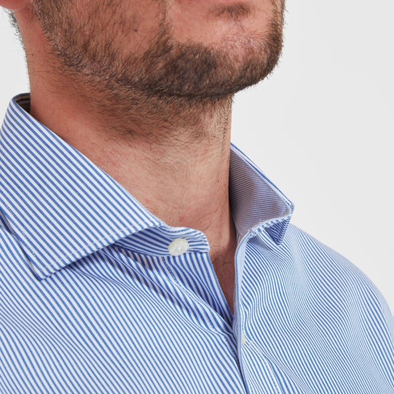 Schoffel Greenwich Double Cuff Tailored Fit Mens Shirt   - Navy Stripe Best Deal Alert