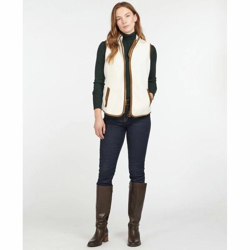 Shop Hot Deals Sale Ending Soon Barbour Burford Ladies Fleece Gilet - Winter Pearl/Classic