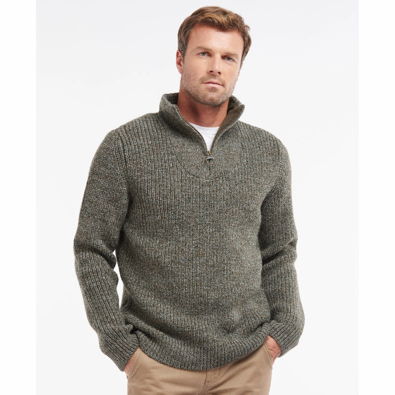 Barbour New Tyne Mens Lambswool Half Zip Jumper - Derby Tweed Save More Now Daily Clearance Deal