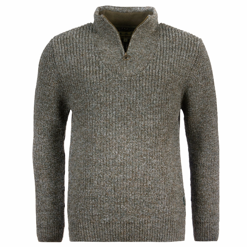 Barbour New Tyne Mens Lambswool Half Zip Jumper - Derby Tweed Special Price Offer