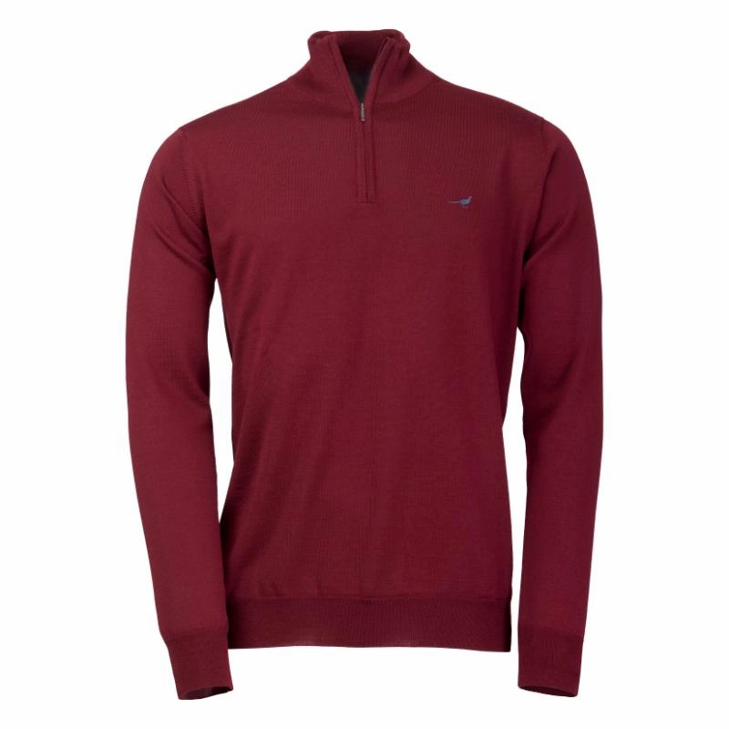 Shop Save Big Today Only Special Laksen Norfolk Mens Merino 1/4 Zip Jumper - Bordeaux