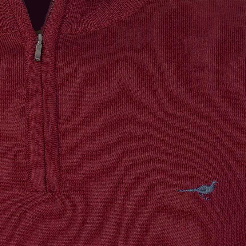 Laksen Norfolk Mens Merino 1/4 Zip Jumper - Bordeaux Gift Sale Event Dont Miss This Steal