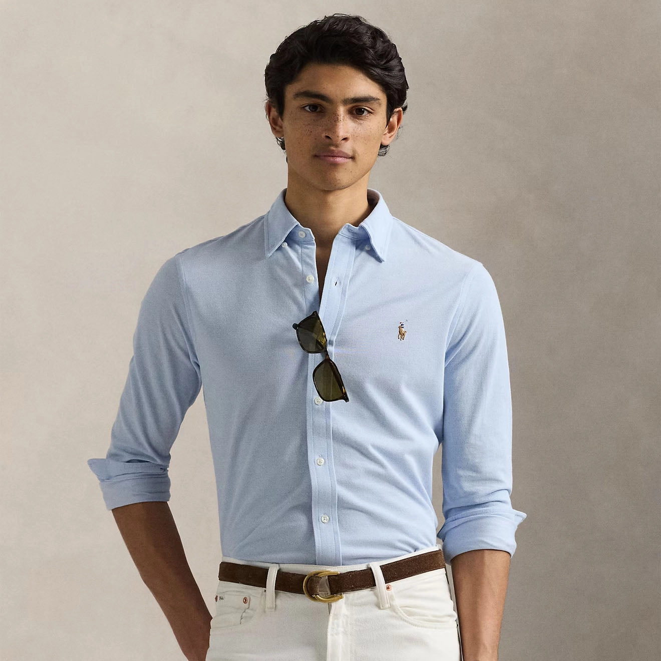 Best Price Online Hot Pick Sale Polo Ralph Lauren Knit Oxford Shirt Chambray Blue