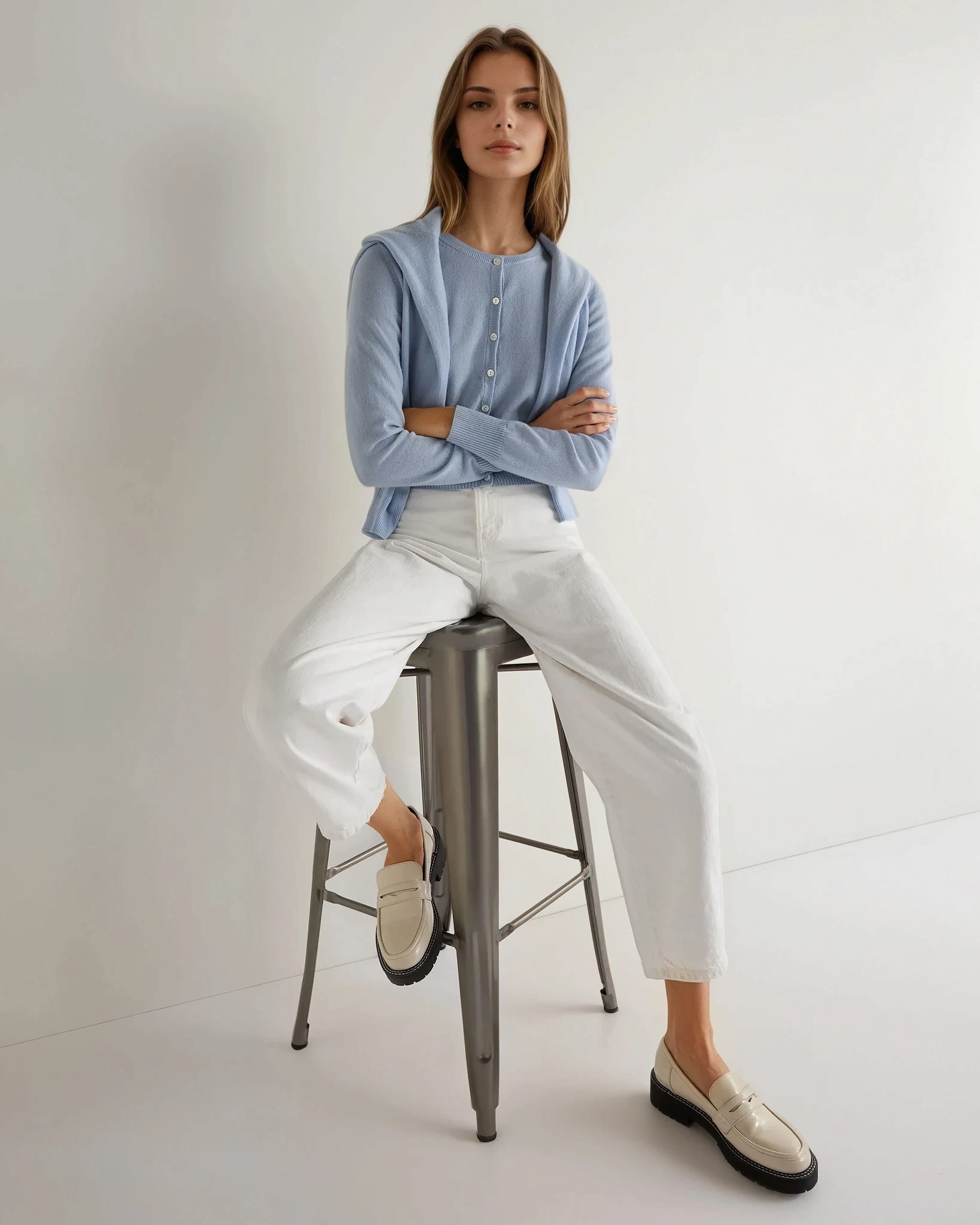 Women'S Ivy Cropped Cashmere Cardigan Sea Mist Blue EndofWeek Deals