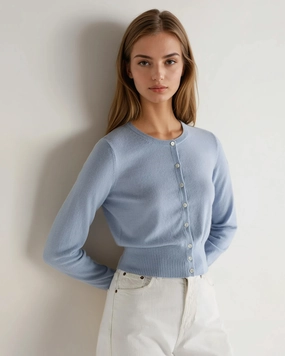 Deal of the Day Mega Hot Offer Women'S Ivy Cropped Cashmere Cardigan Sea Mist Blue