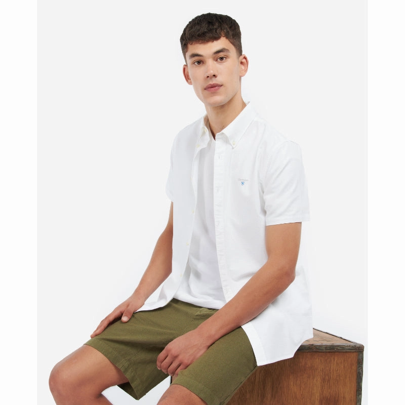 Barbour Oxtown Short Sleeve Mens Tailored Fit Shirt  - White EndofWeek Deals Special Online Offer