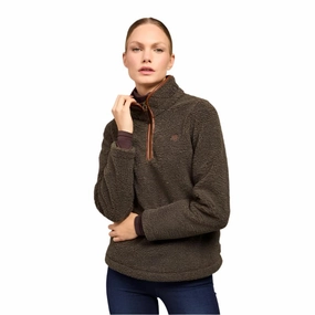 Holland Cooper Country Ladies Fleece Quarter Zip Jumper - Khaki Borg Shop Save Today New Arrival Discount