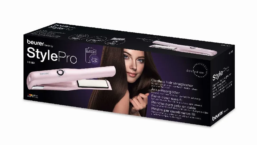 Beurer Rechargable Hair Straighner Pink 200-160 Watt Lithium Battery 3 Heat Levels Ceram