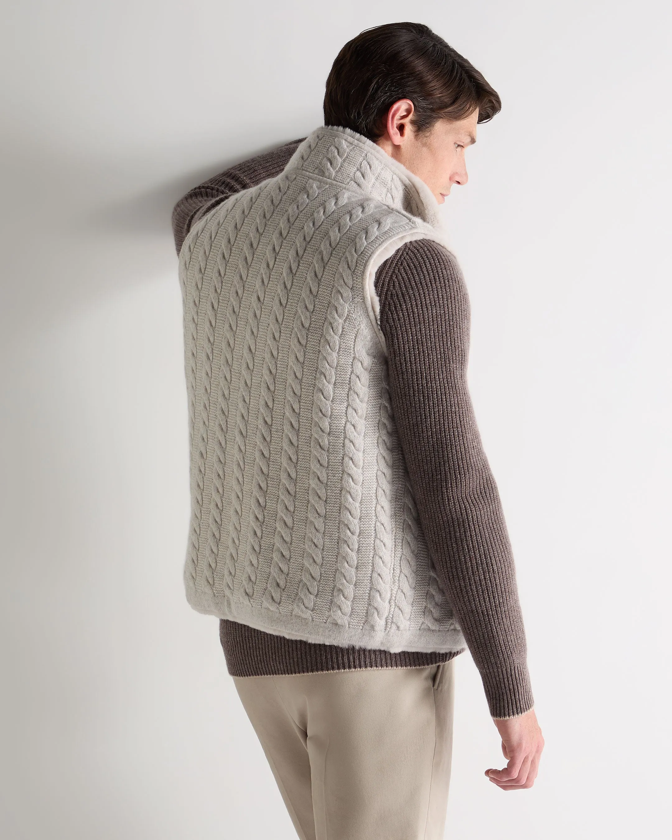 Daily Hot Deal Men'S Dolomiti Cable Fur Gilet Ash Grey Marl