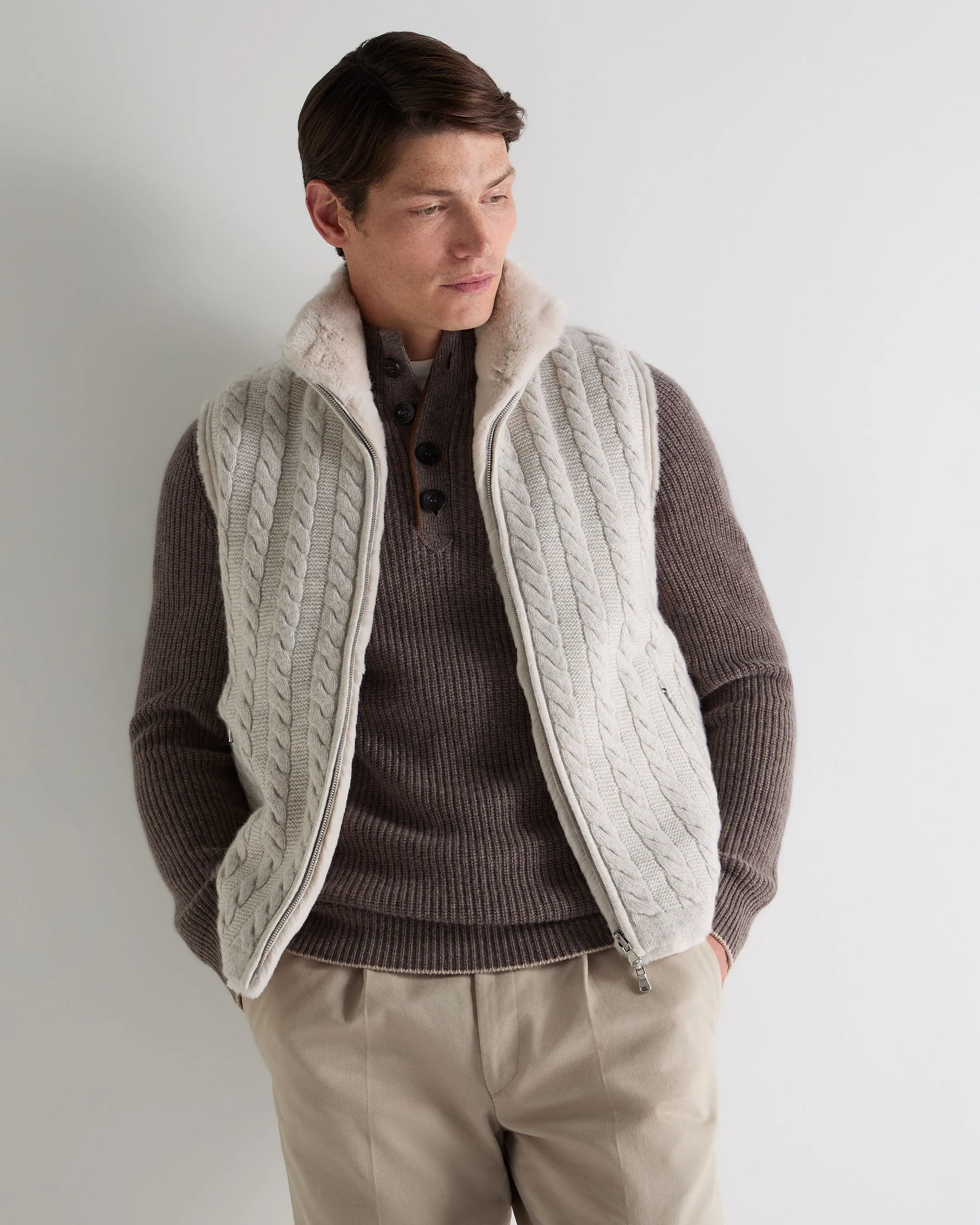 GiftWorthy Sale Online Deal Frenzy Men'S Dolomiti Cable Fur Gilet Ash Grey Marl