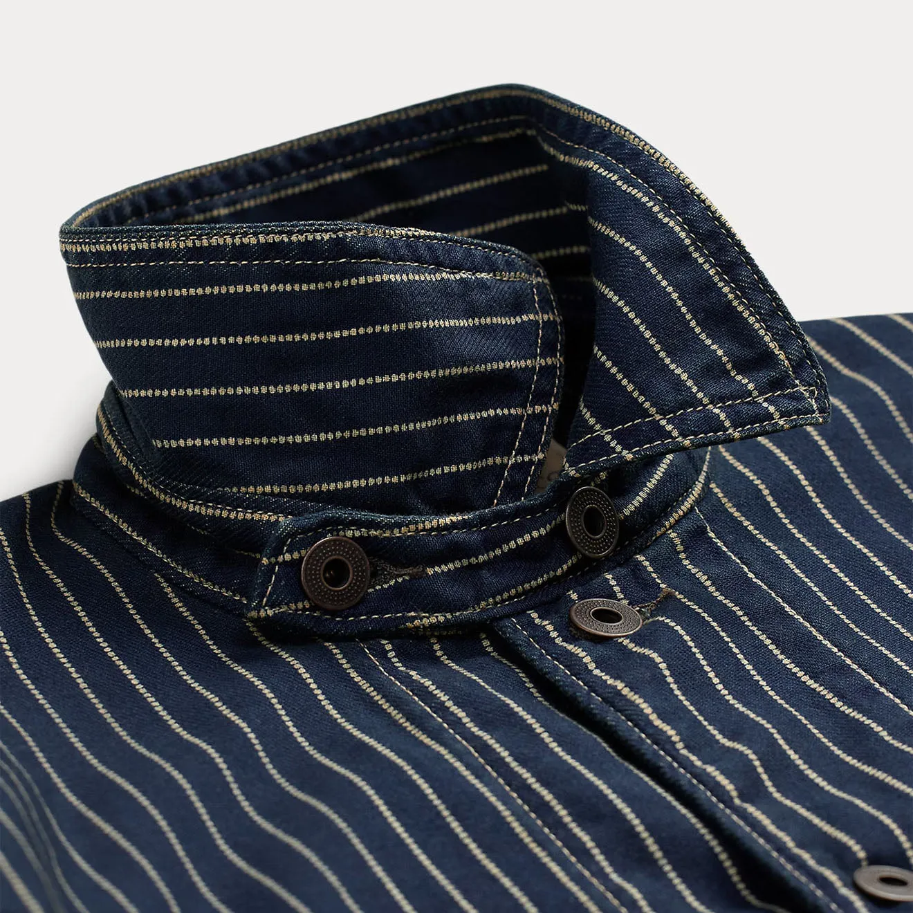 Clearance Event Alert Today Only Hot Sale Rrl By Ralph Lauren Indigo Dot-Stripe Twill Engineer Coat Indigo Rinse