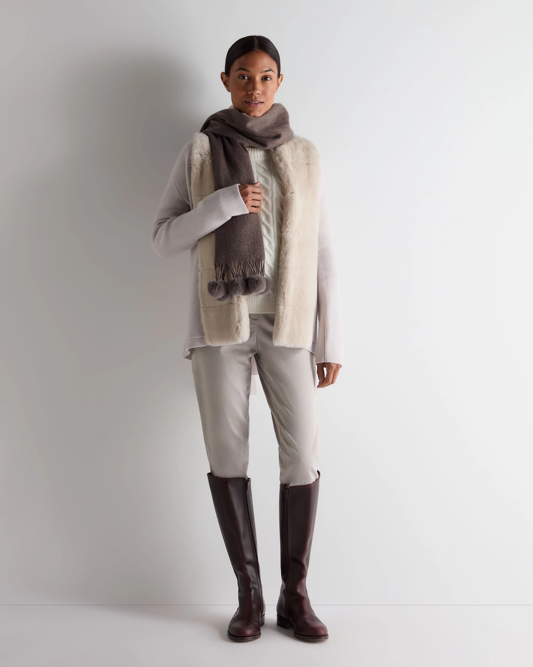 Women'S Ruby Herringbone Fur Cardigan Snow Grey Shop Hot Deals Deal Frenzy Today