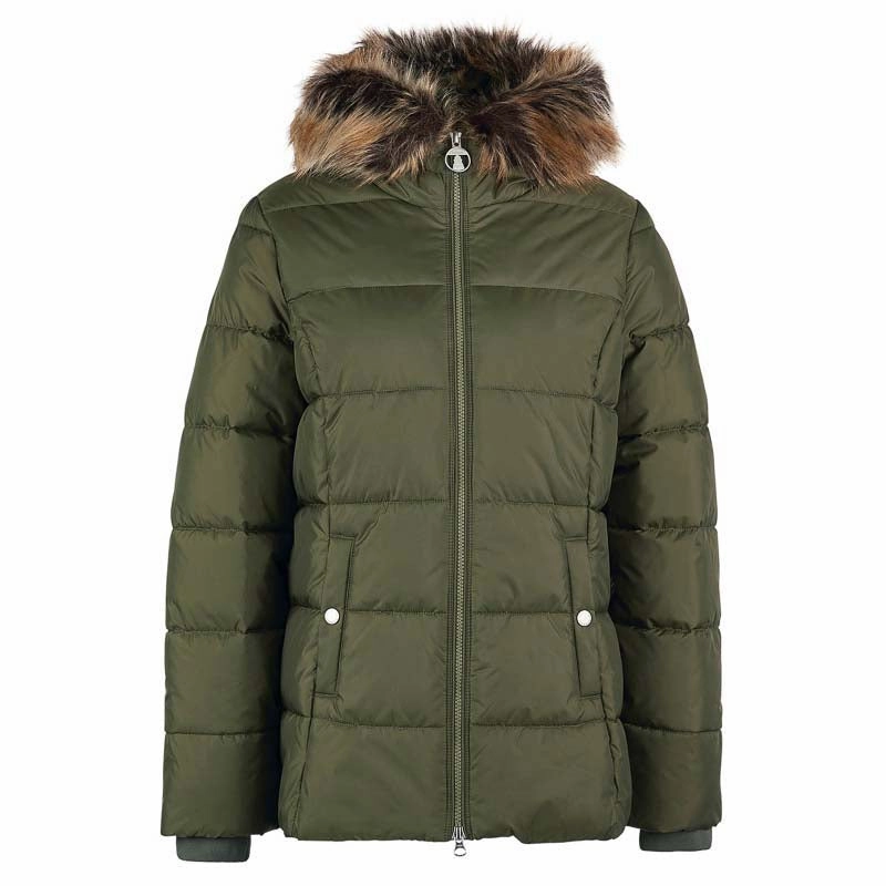 Hot Item Clearance Special Offer Inside Barbour Midhurst Ladies Quilted Faux Fur Hood Jacket - Deep Olive