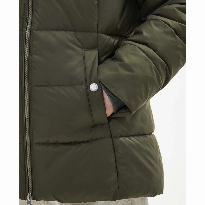 Clearance Event Today Barbour Midhurst Ladies Quilted Faux Fur Hood Jacket - Deep Olive