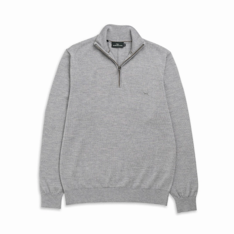 Online Exclusive Deal Rodd & Gunn Calderwell New Zealand Zqrx Merino 1/4 Zip Mens Jumper - Smoke