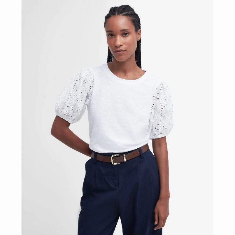 Barbour Longfield Ladies Top - White Todays Hot Savings