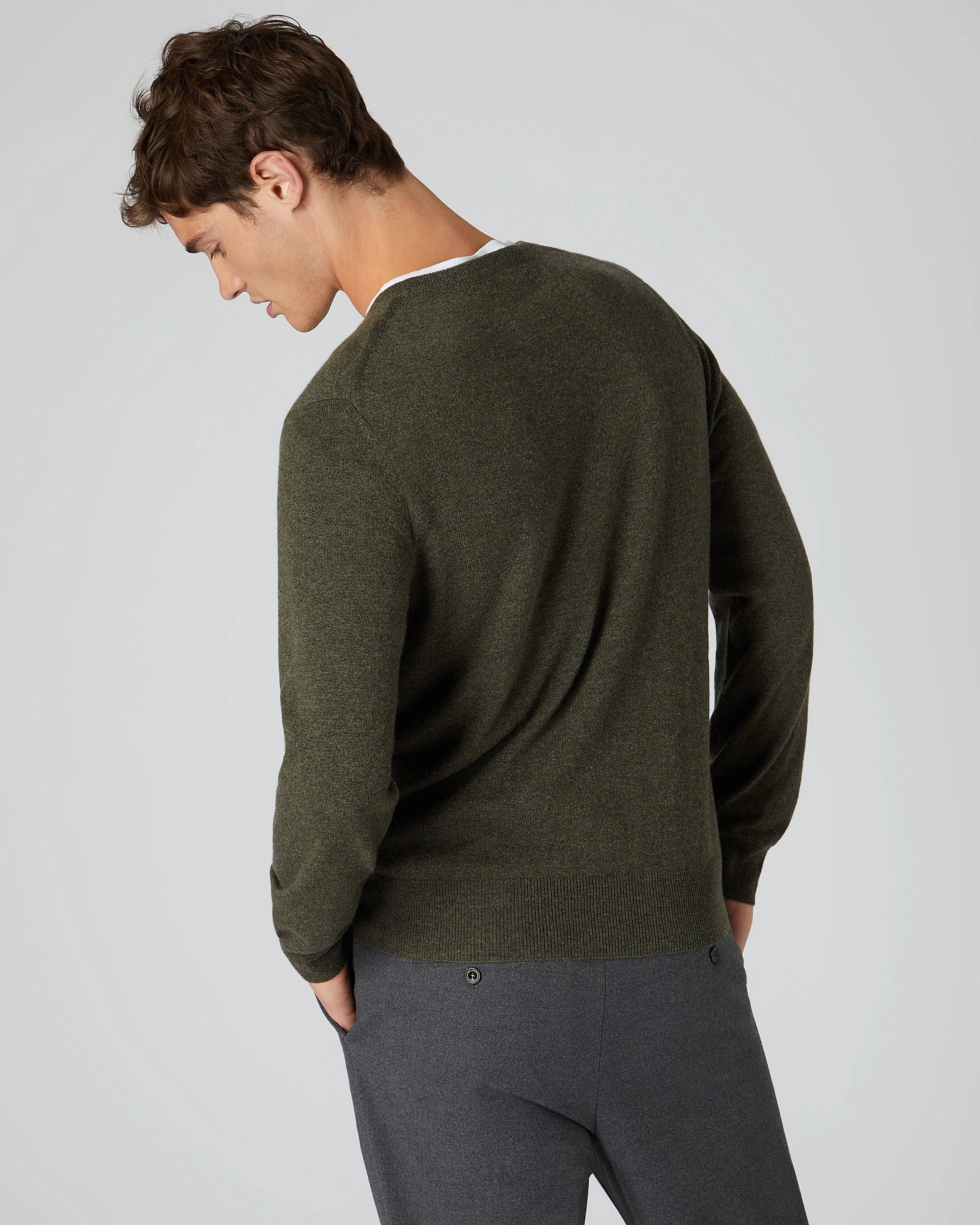 Men'S Oxford Round Neck Cashmere Jumper Moss Green Deal Frenzy Today
