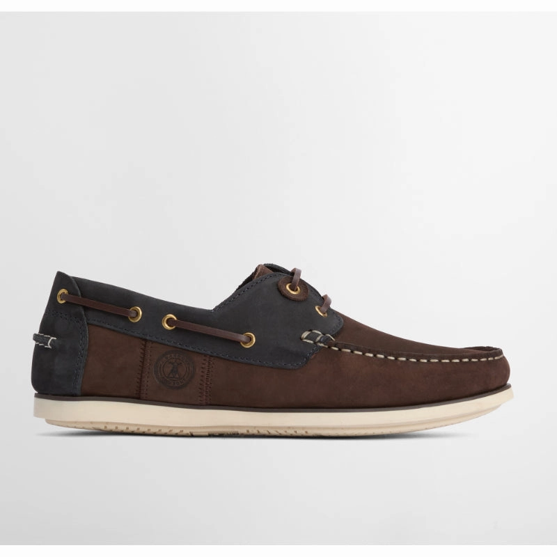 Barbour Wake Leather Mens Boat Shoe - Brown/Navy Hot Item Clearance