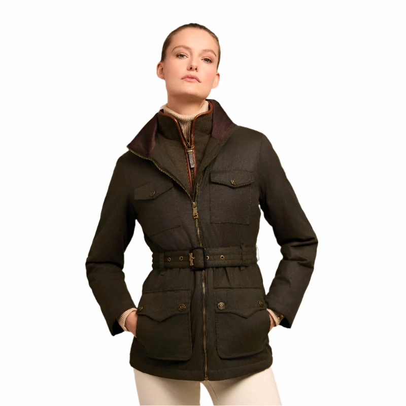 Holland Cooper Belted Waxed Ladies Jacket - Dark Olive Hot Pick Deal Hot Sale Today