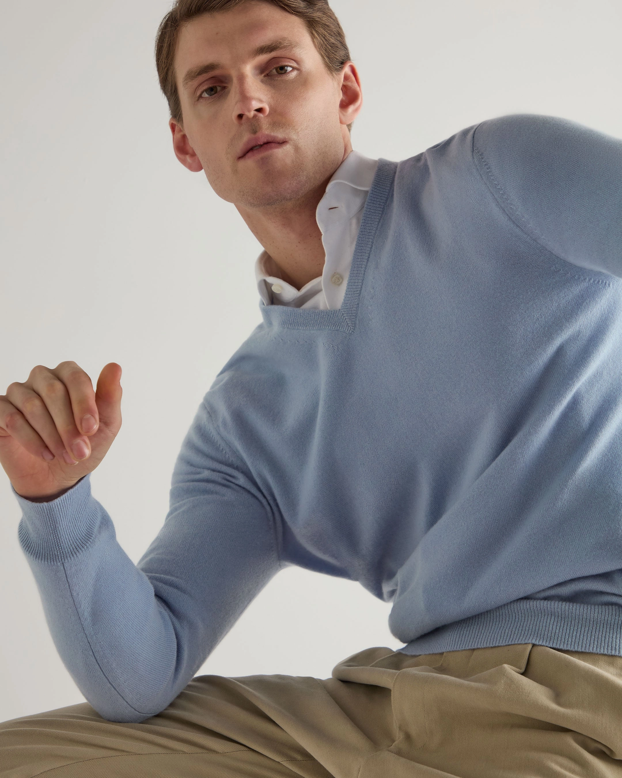 Men'S Burlington V Neck Cashmere Jumper Sea Mist Blue MustHave Deals