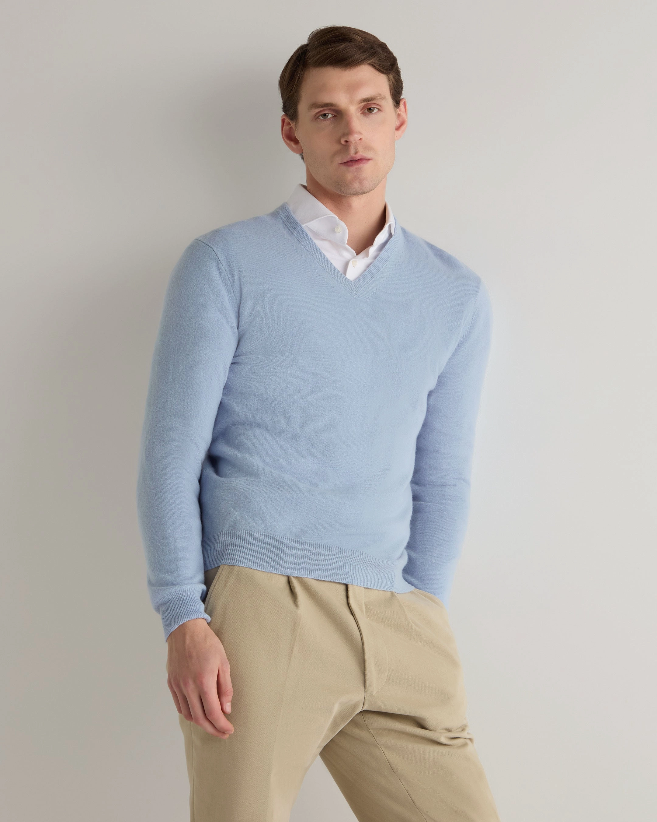 Today Only Discount Alert Men'S Burlington V Neck Cashmere Jumper Sea Mist Blue