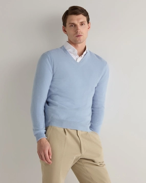 Today Only Discount Alert Men'S Burlington V Neck Cashmere Jumper Sea Mist Blue